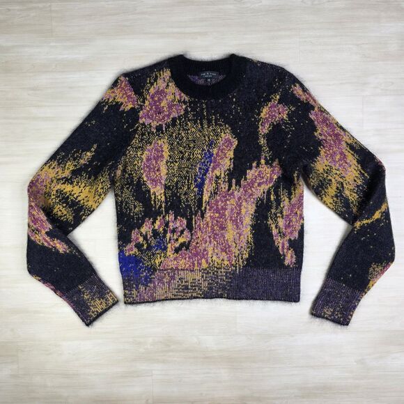 rag & bone Sweaters - Rag & Bone Fleur Metallic Jacquard Sweater Fuzzy Mohair Wool Blend Size XS